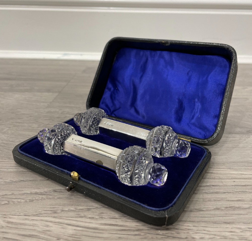 Super Pair of George V Solid Silver & Cut Glass Knife Rests View III