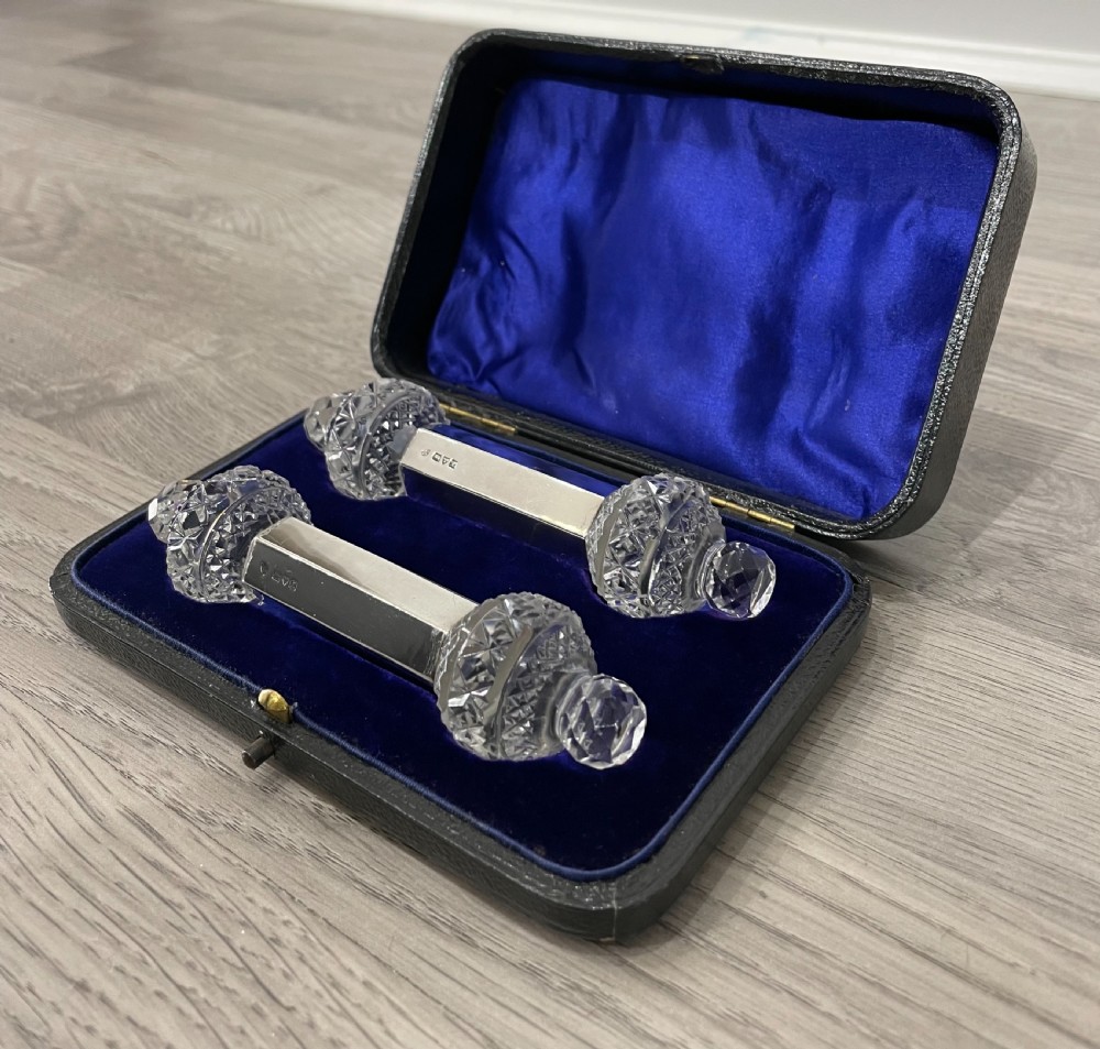 Super Pair of George V Solid Silver & Cut Glass Knife Rests View IV
