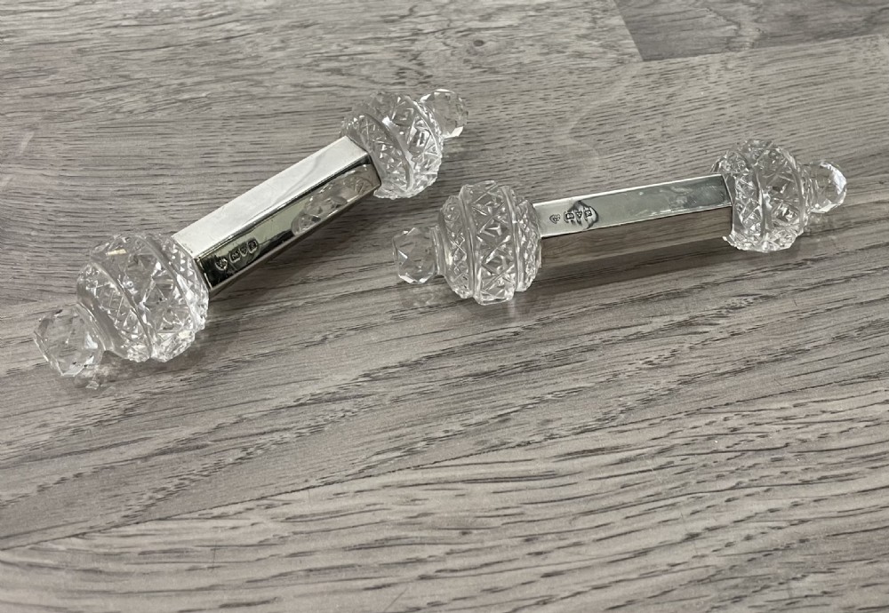 Super Pair of George V Solid Silver & Cut Glass Knife Rests View V