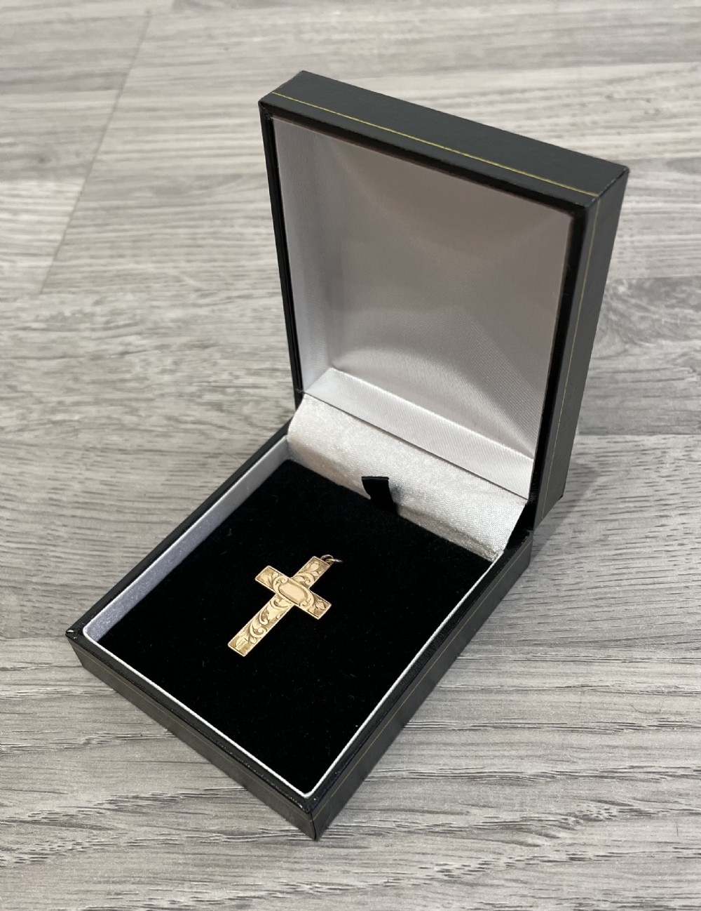 9ct Rose Gold Floral Engraved Cross Pendant