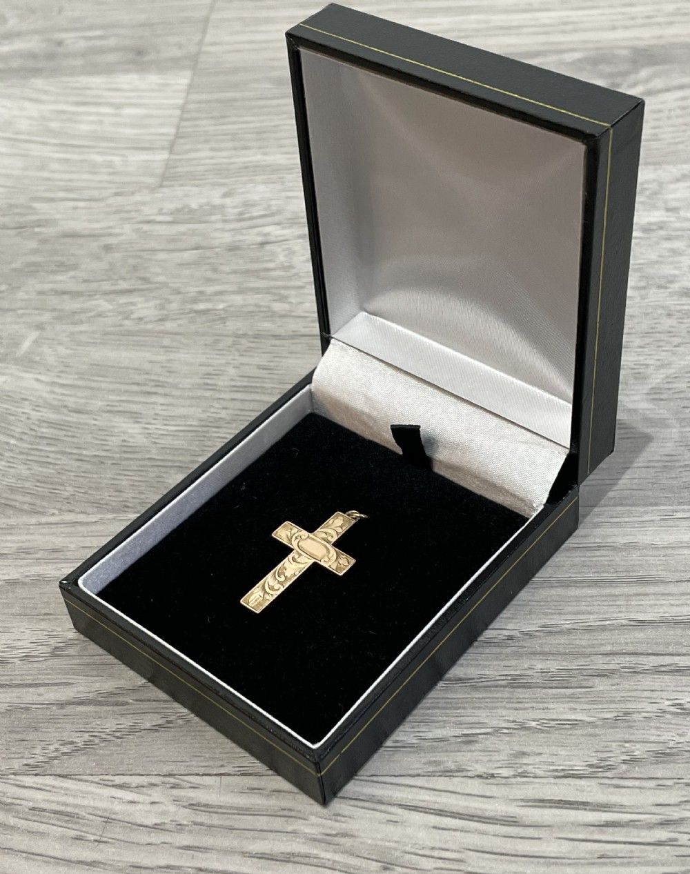 9ct Rose Gold Floral Engraved Cross Pendant View II