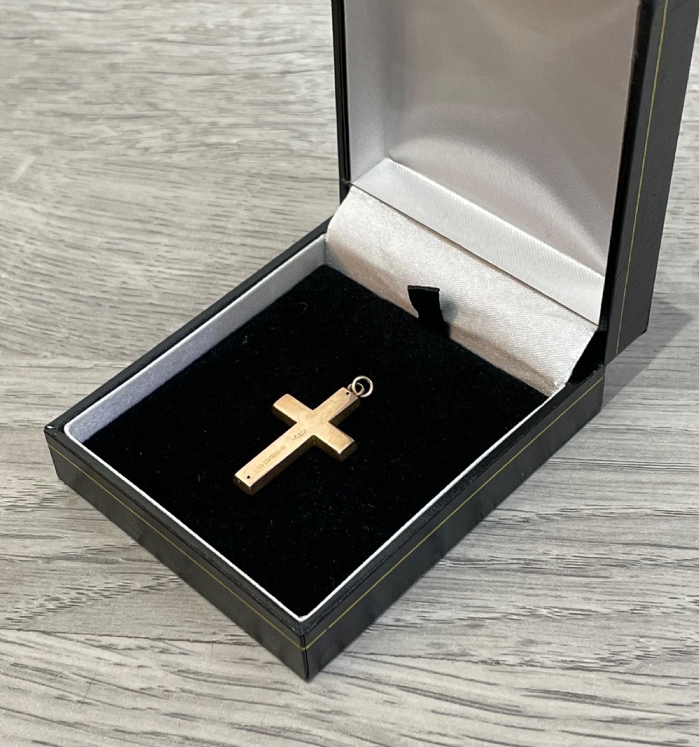 9ct Rose Gold Floral Engraved Cross Pendant View III