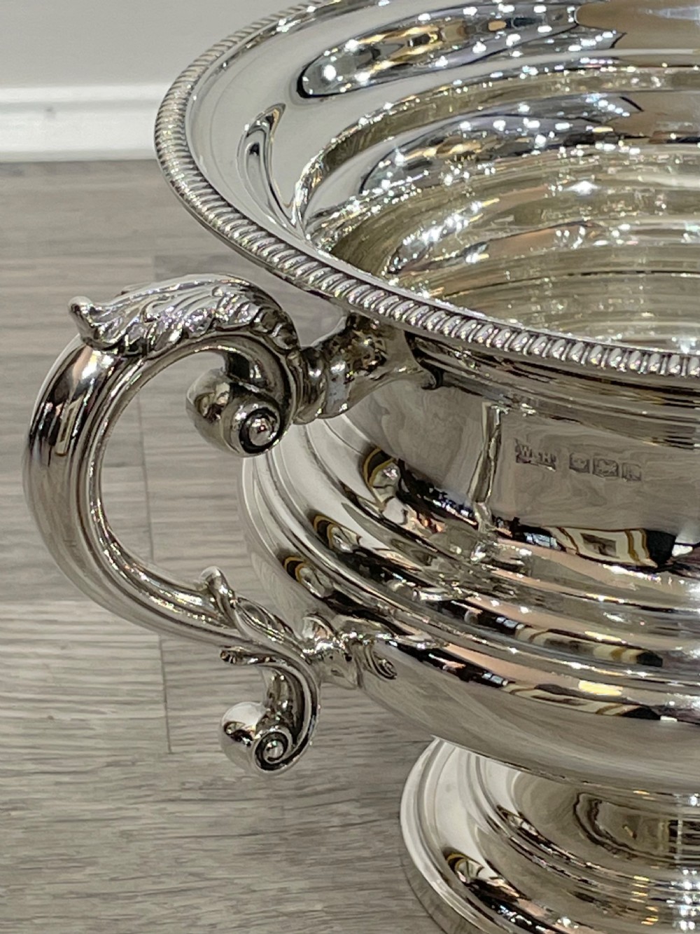 Large George V Solid Silver Twin Handle Bowl, Walker & Hall View VII