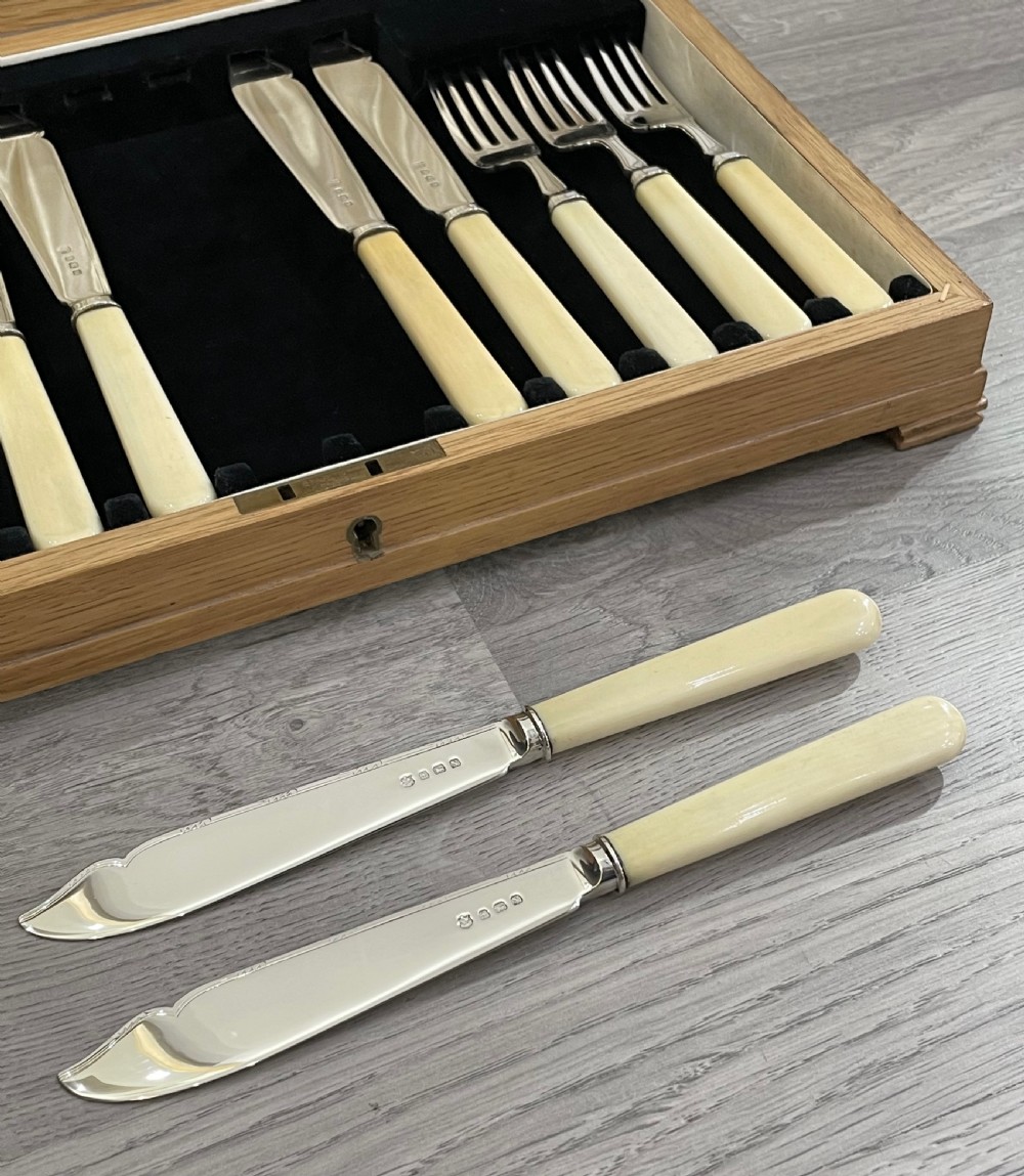 George VI Solid Silver Fish Knives & Forks for Six Persons View III