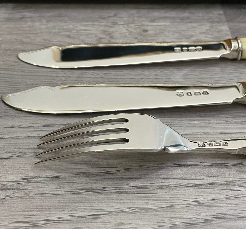 George VI Solid Silver Fish Knives & Forks for Six Persons View VII