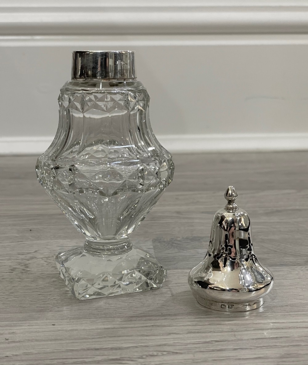Pretty George VI cut glass and silver sugar caster  View IV