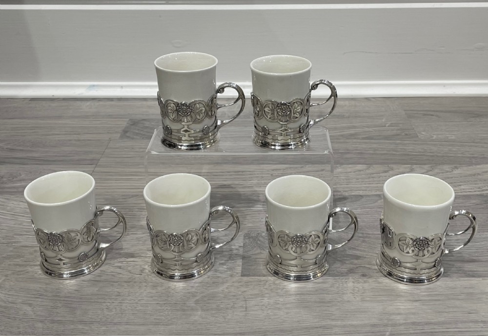 Set of Six Edwardian Solid Silver Coffee Can Holders, 