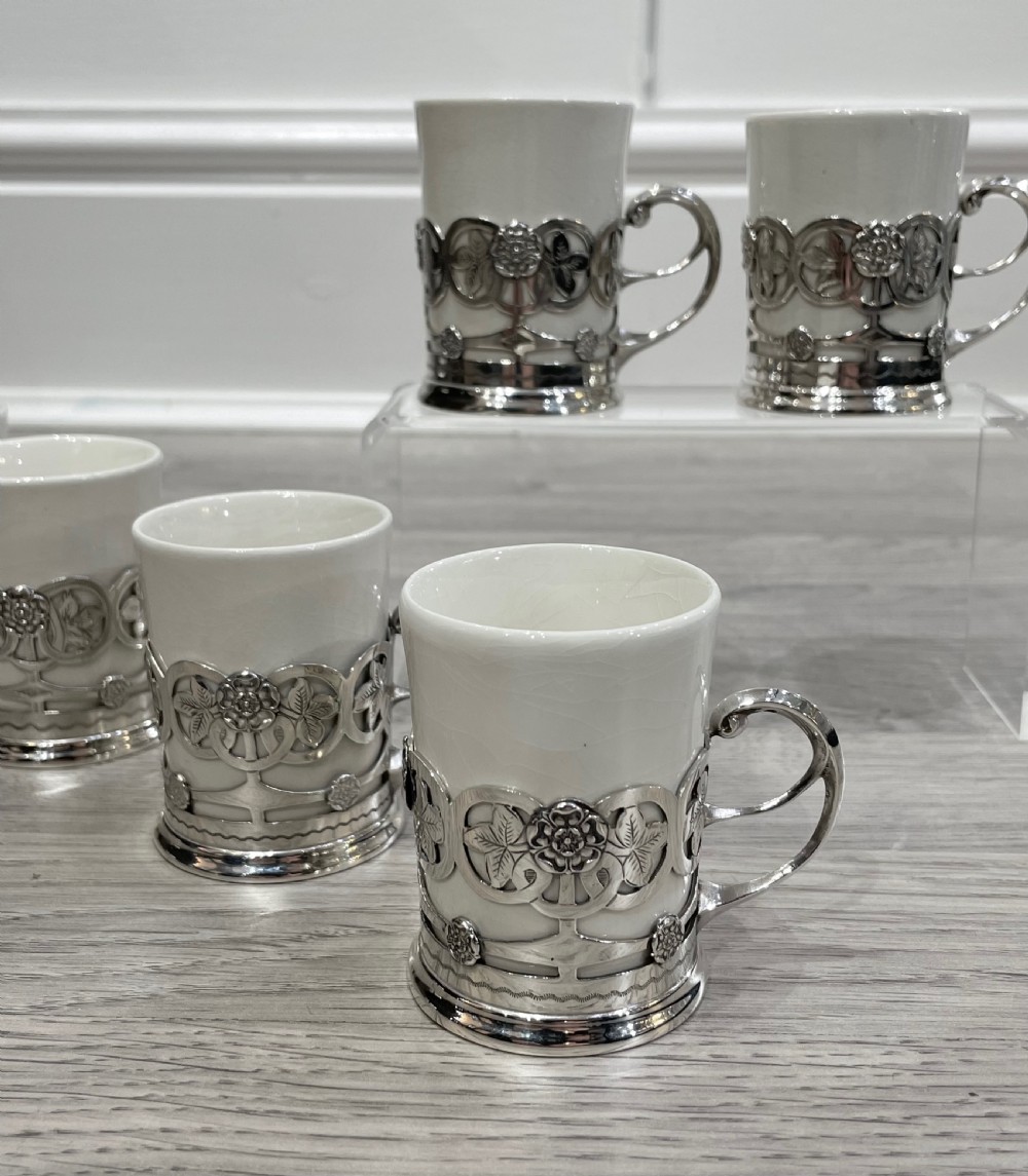 Set of Six Edwardian Solid Silver Coffee Can Holders,  View II