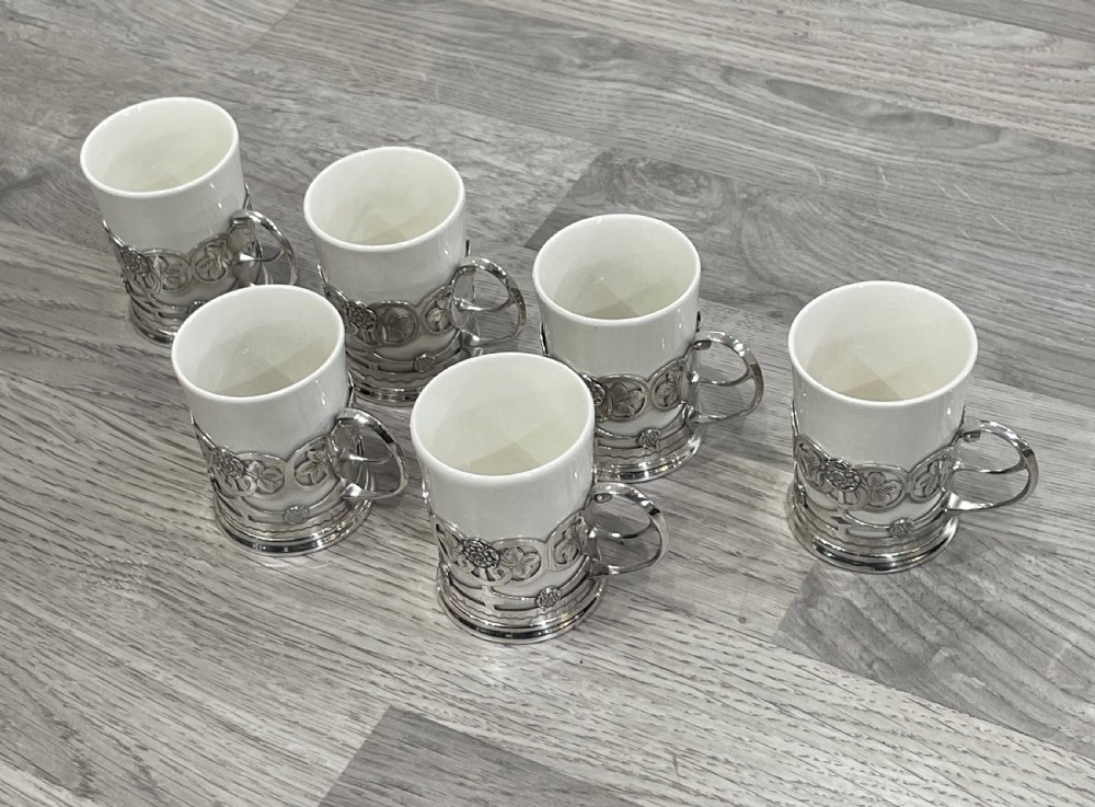 Set of Six Edwardian Solid Silver Coffee Can Holders,  View III