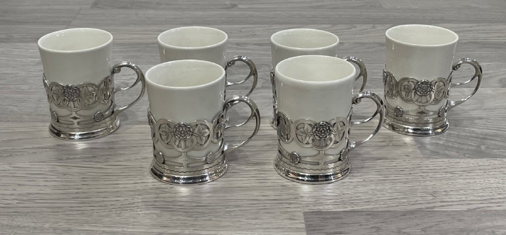 Set of Six Edwardian Solid Silver Coffee Can Holders,  View IV