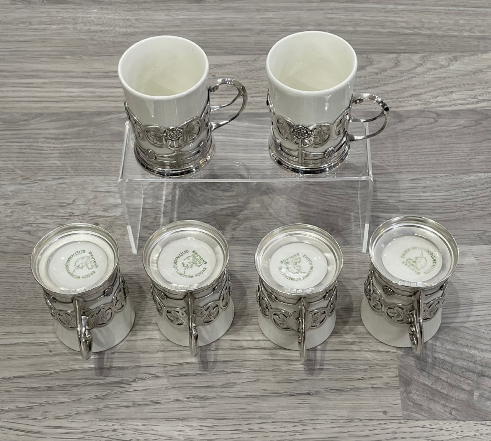Set of Six Edwardian Solid Silver Coffee Can Holders,  View V