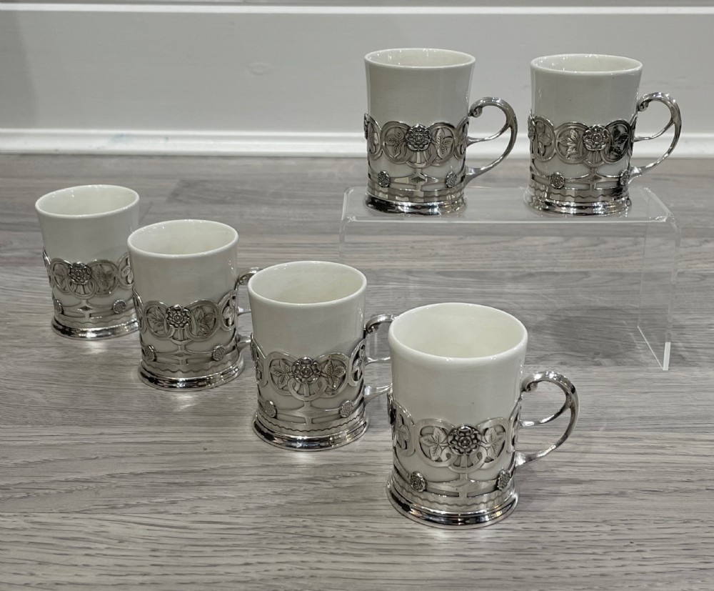 Set of Six Edwardian Solid Silver Coffee Can Holders,  View VI