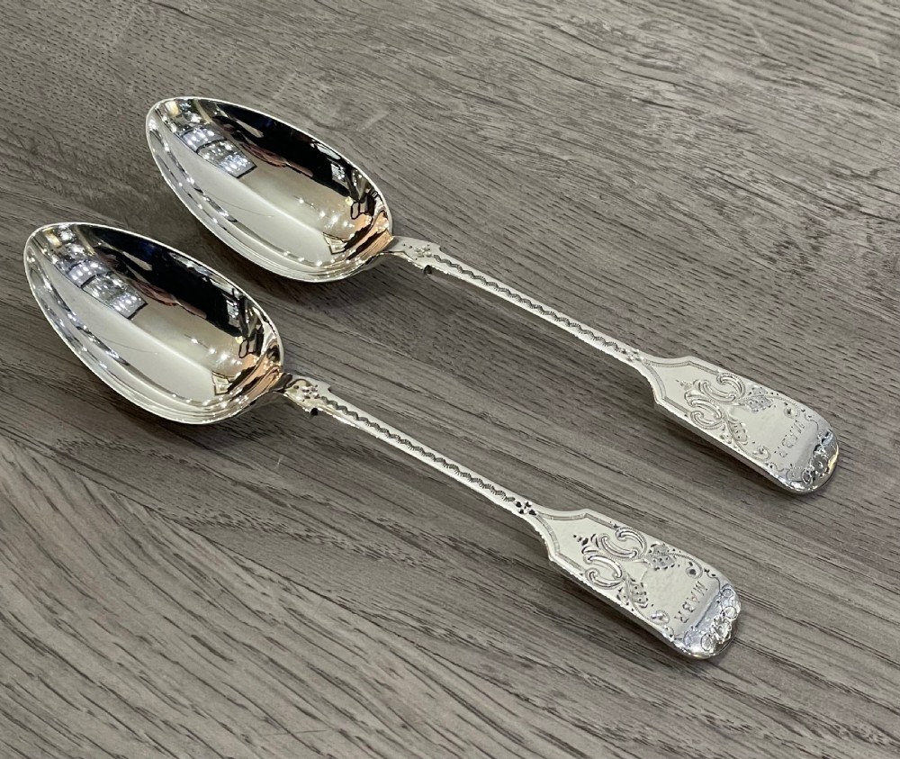 Superb Quality Bright Cut Solid Silver Spoons, 1905