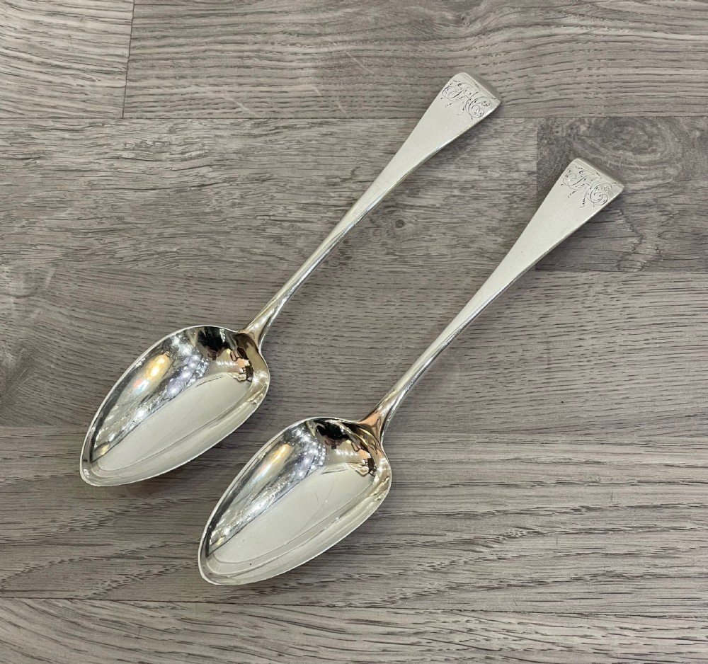 Pair George III Silver Serving Spoons 