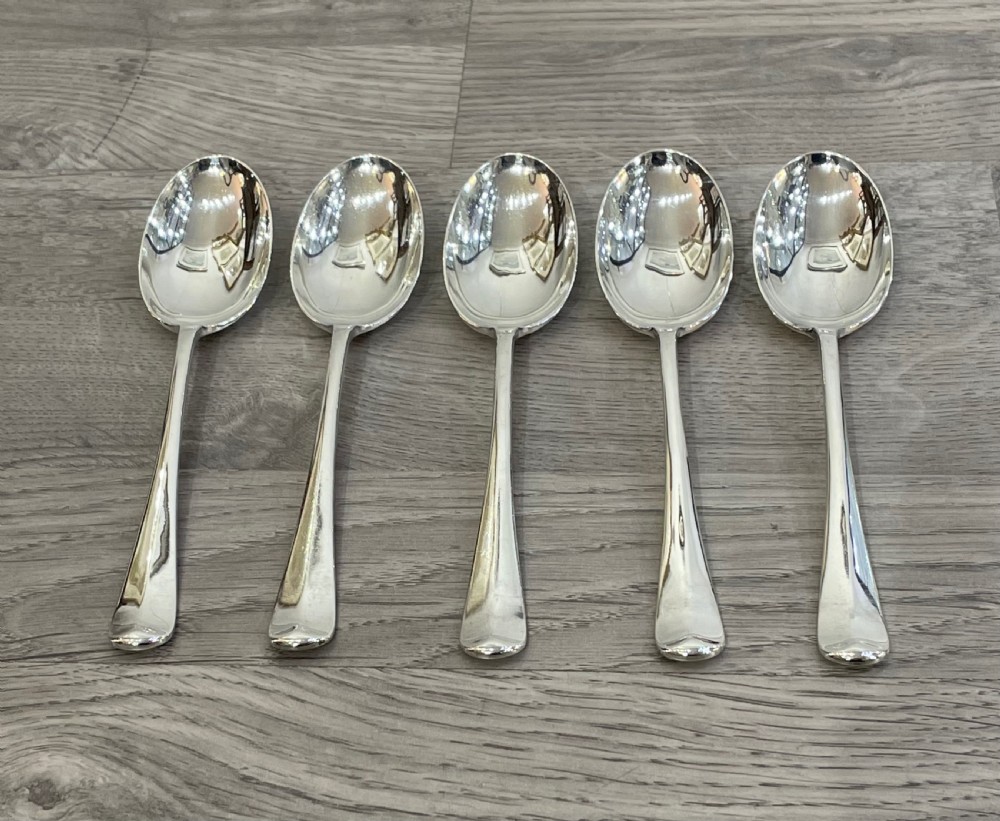 Quality Set of Rat Tail Silver Dessert Spoons