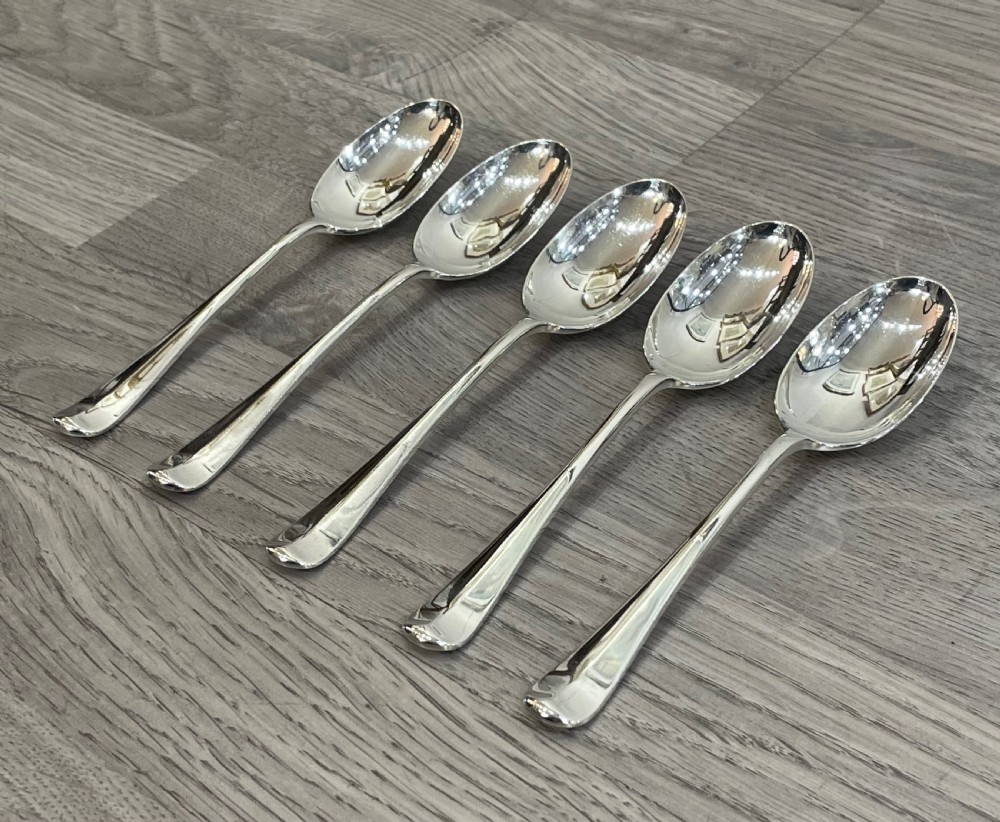 Quality Set of Rat Tail Silver Dessert Spoons View II