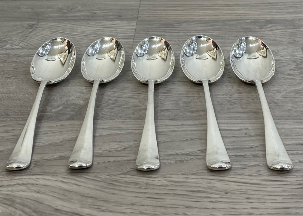 Quality Set of Rat Tail Silver Dessert Spoons View V