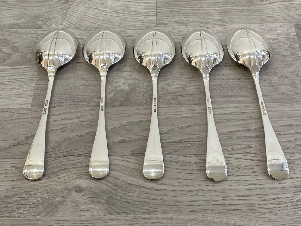 Quality Set of Rat Tail Silver Serving Spoons View V