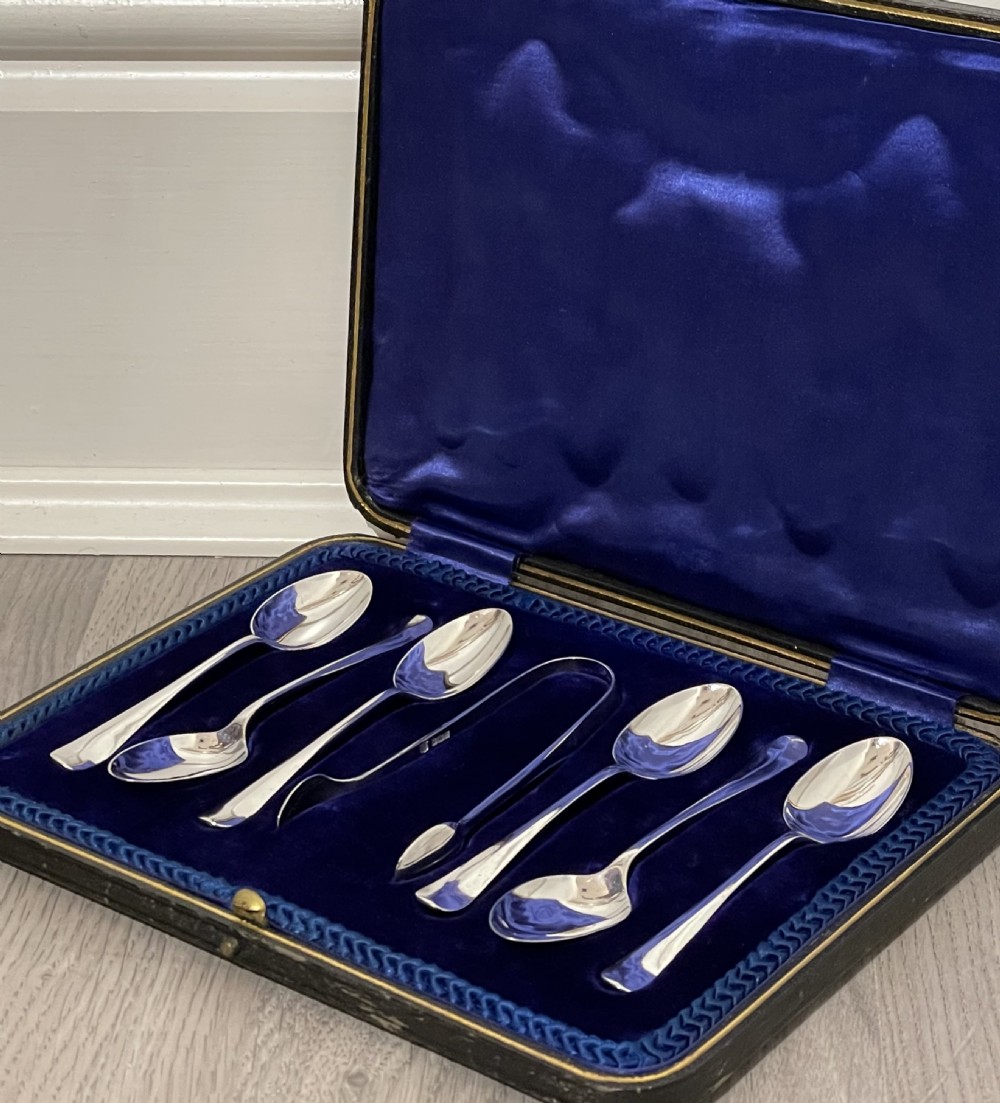 Set of Six Edwardian Silver Teaspoons and Tongs, Sheffield 1909 by Cooper Brothers & Sons Ltd View III