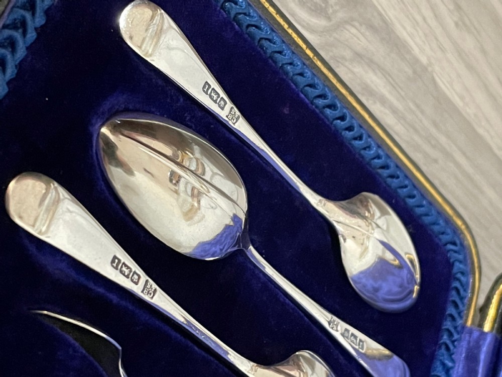 Set of Six Edwardian Silver Teaspoons and Tongs, Sheffield 1909 by Cooper Brothers & Sons Ltd View V