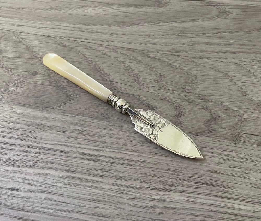 Pretty Victorian Silver and Mother of Pearl Knife, 1894
