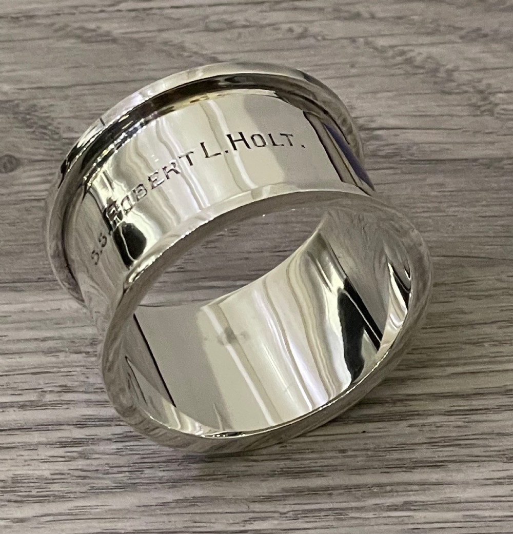 Rare Silver & Enamel Napkin Ring, SS Robert L Holt View IV