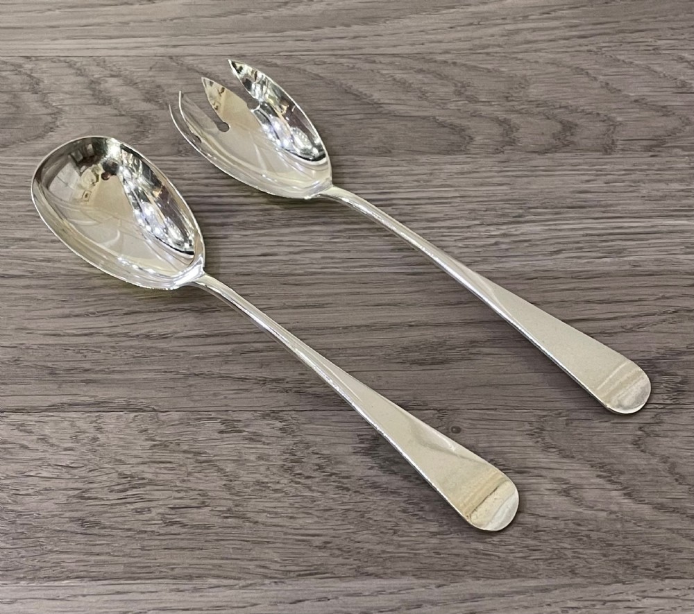 Pair George V Solid Silver Salad Servers 