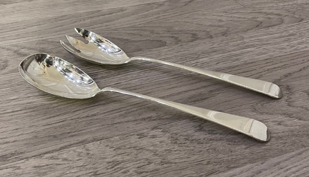 Pair George V Solid Silver Salad Servers  View II