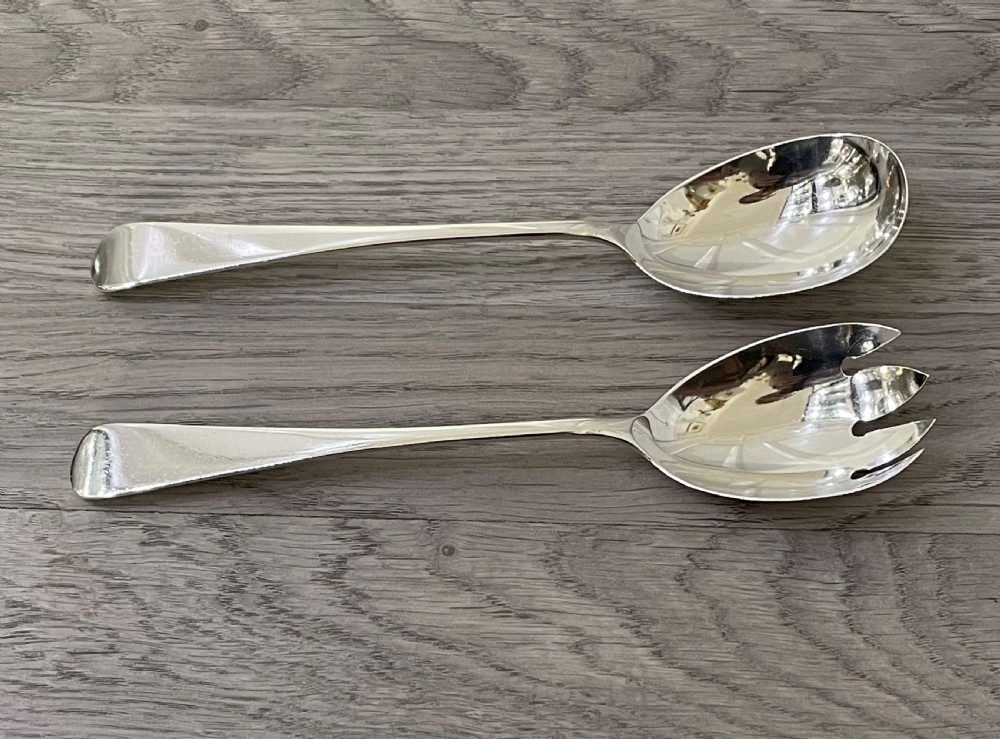 Pair George V Solid Silver Salad Servers  View III