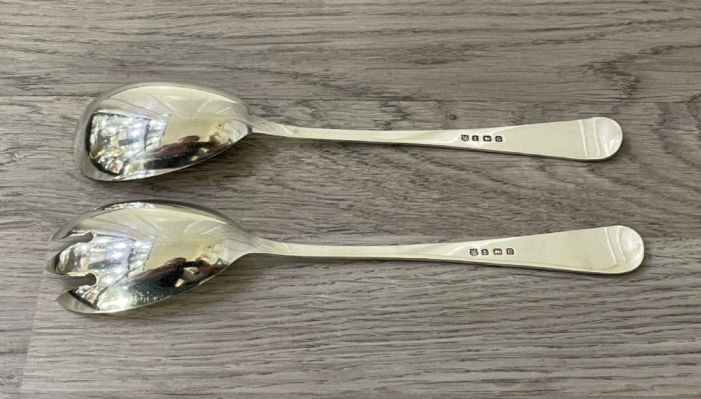 Pair George V Solid Silver Salad Servers  View V
