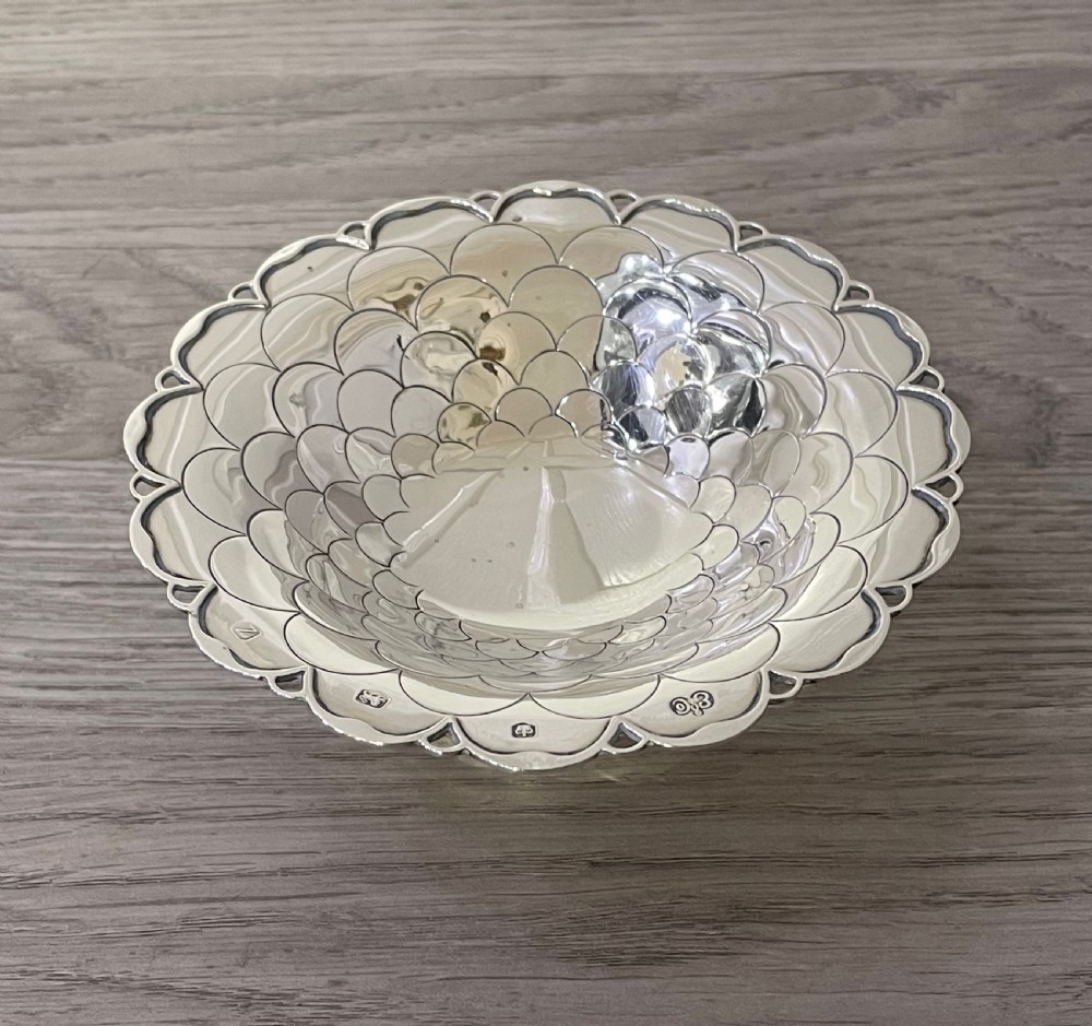 Solid Silver Fish Scale Bon Bon Dish by Elkington