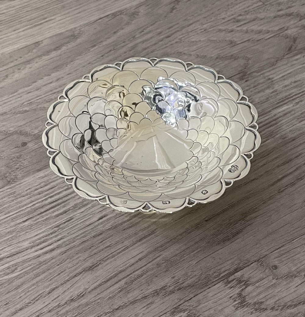 Solid Silver Fish Scale Bon Bon Dish by Elkington View VI
