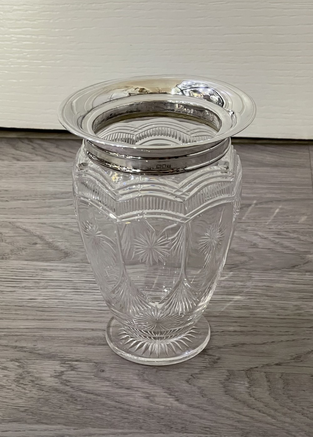 Large Edwardian Silver Mounted Cut Glass Vase