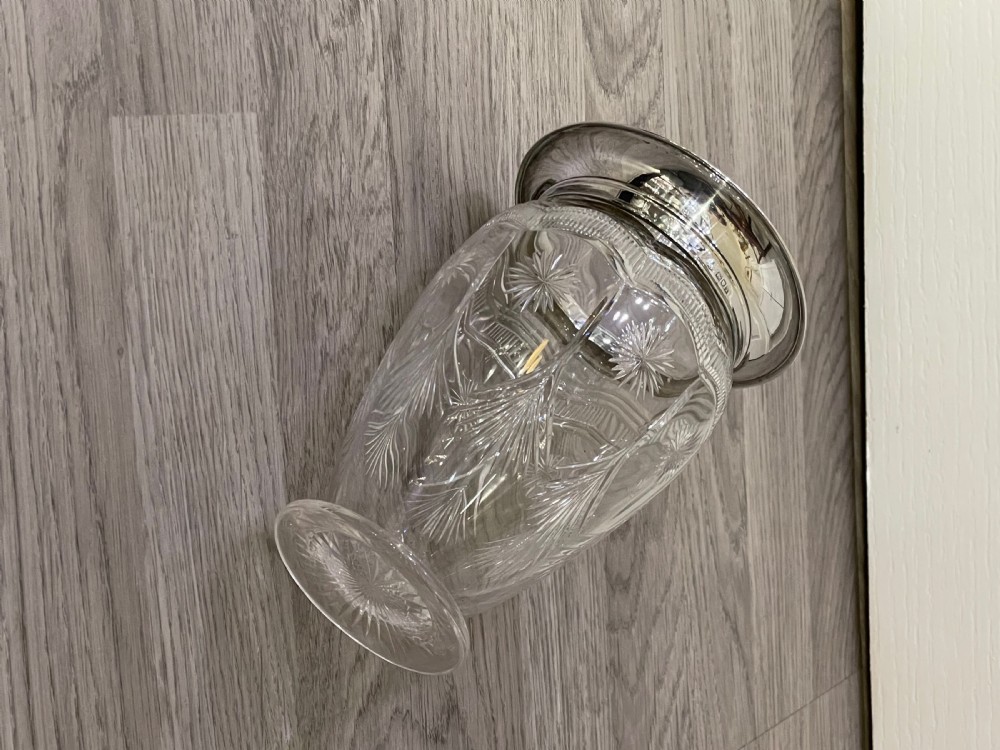Large Edwardian Silver Mounted Cut Glass Vase View VII