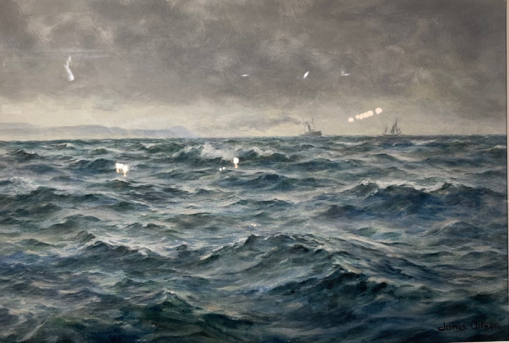 James Aitken Marine Watercolour, ‘Off The Manx Coast’ View VI