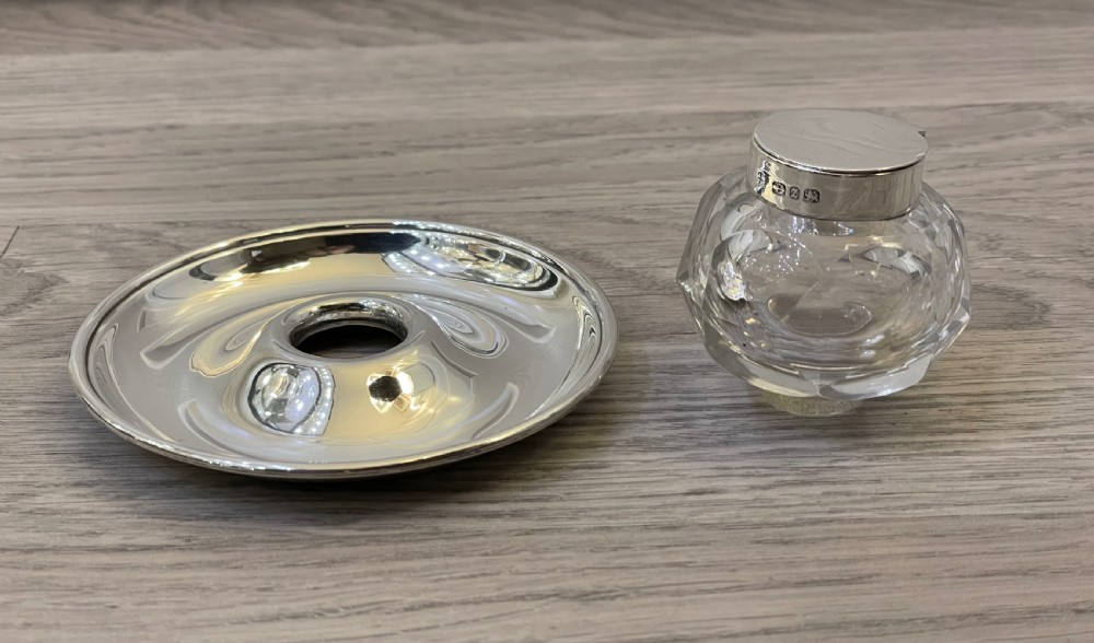 Victorian Silver & Glass Desk Inkwell by A & J Zimmerman View III
