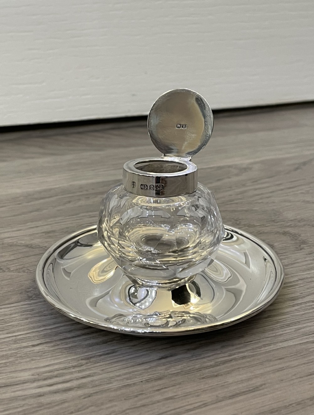 Victorian Silver & Glass Desk Inkwell by A & J Zimmerman View IV