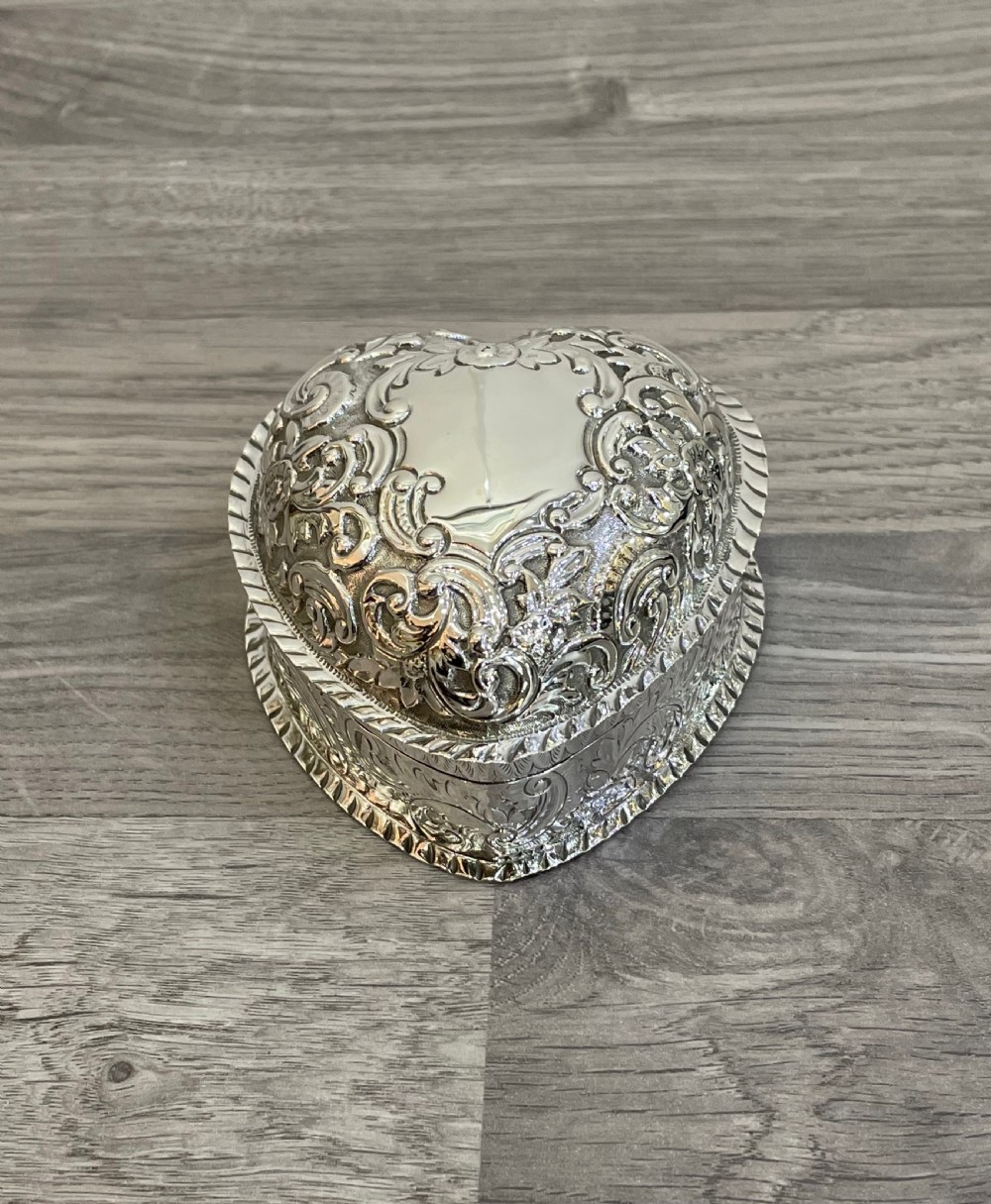 Victorian Heart Shaped Solid Silver Trinket Jewellery Box View II
