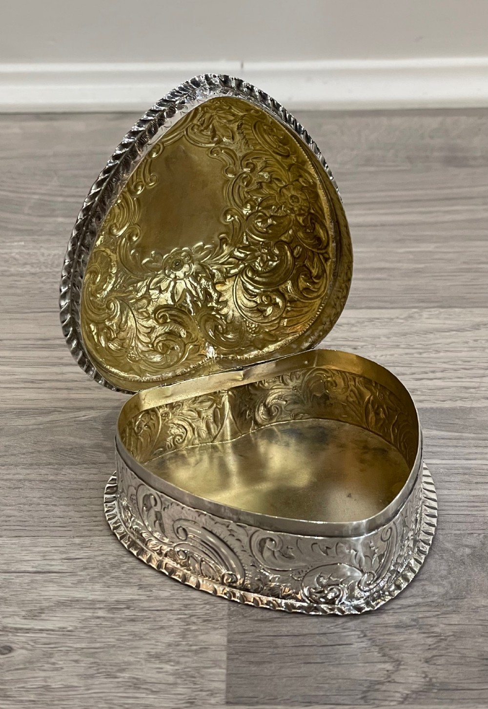 Victorian Heart Shaped Solid Silver Trinket Jewellery Box View V