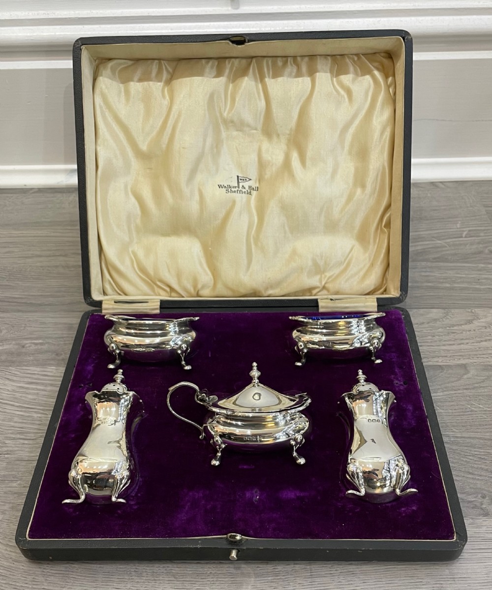 Quality George V Solid Silver Cruet Set by Walker & Hall