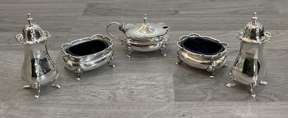 Quality George V Solid Silver Cruet Set by Walker & Hall View III