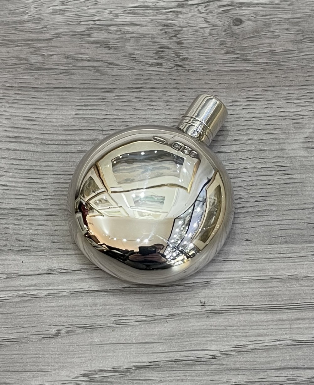 Victorian Solid Silver Moon Flask Scent Bottle by Sampson Mordan