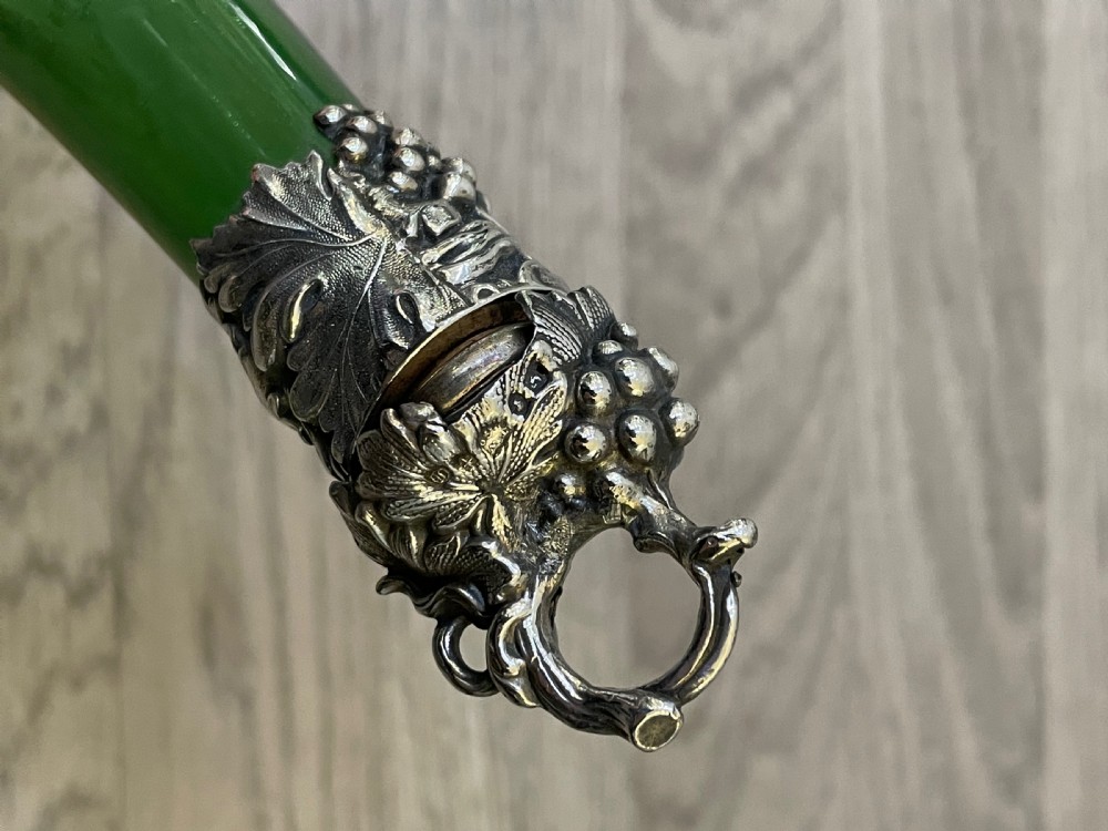Victorian Green Glass Silver Mounted Wine Bottle Decanter, 1839 View VI