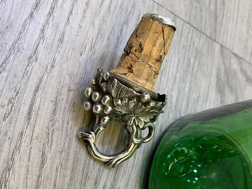 Victorian Green Glass Silver Mounted Wine Bottle Decanter, 1839 View VII