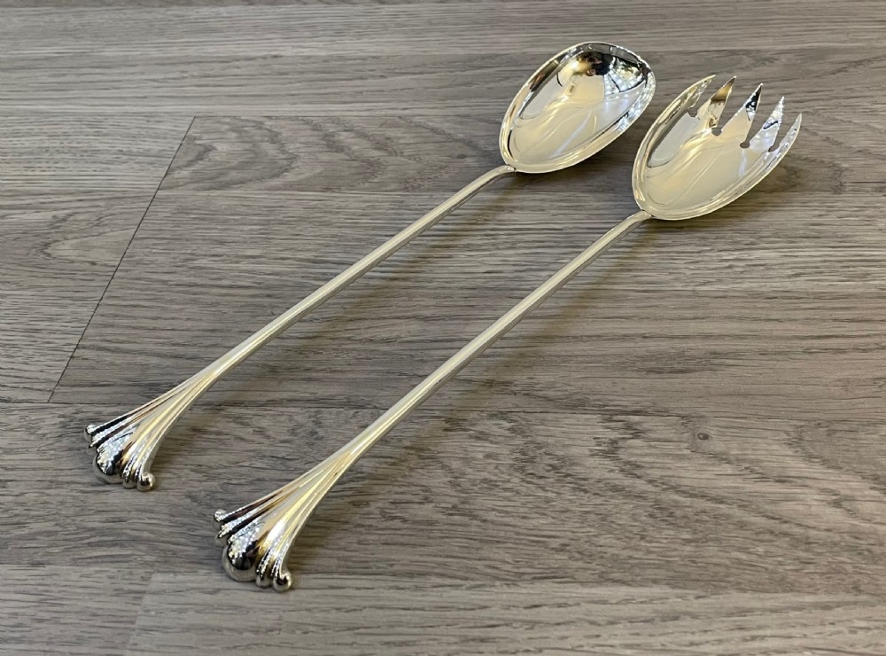 Quality Pair of Victorian Solid Silver Onslow Salad Servers  View III
