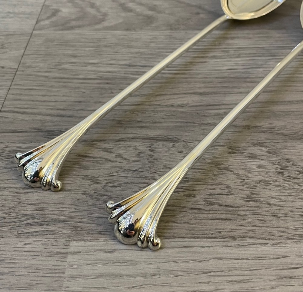 Quality Pair of Victorian Solid Silver Onslow Salad Servers  View IV