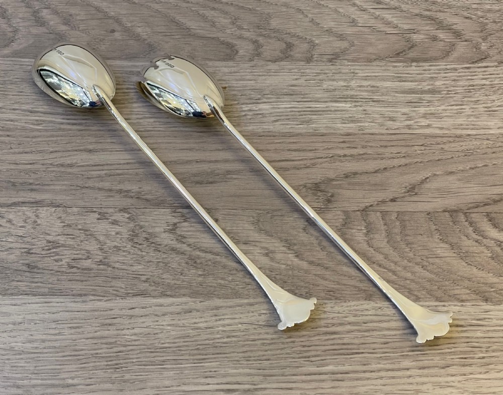 Quality Pair of Victorian Solid Silver Onslow Salad Servers  View VI