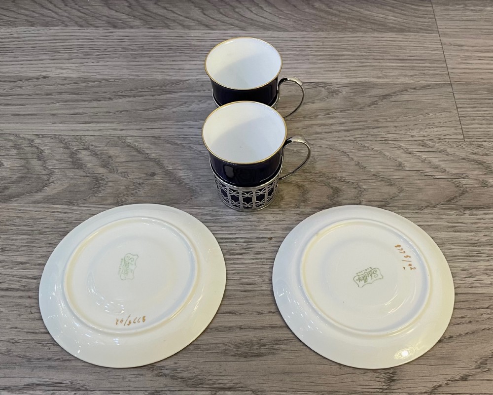 Pair of George V Demitasse Coffee Cups and Saucers with Silver Holders, Mappin & Webb View VIII