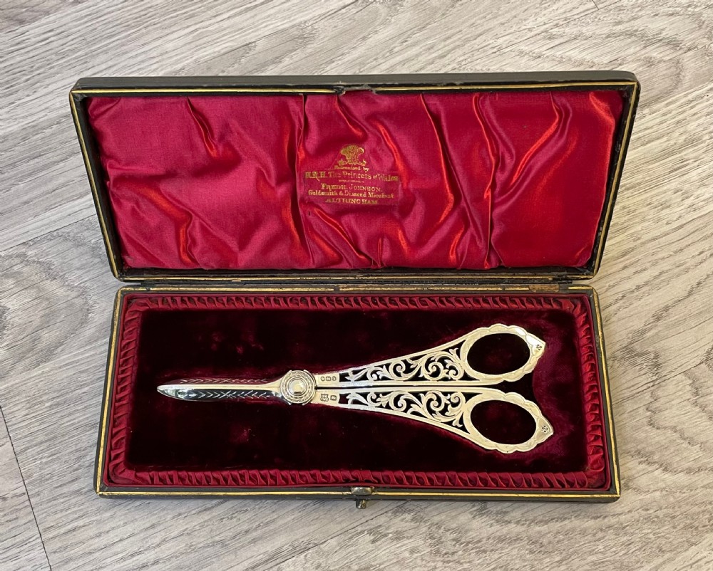 Quality Victorian Silver Grape Scissors, 1894 View II