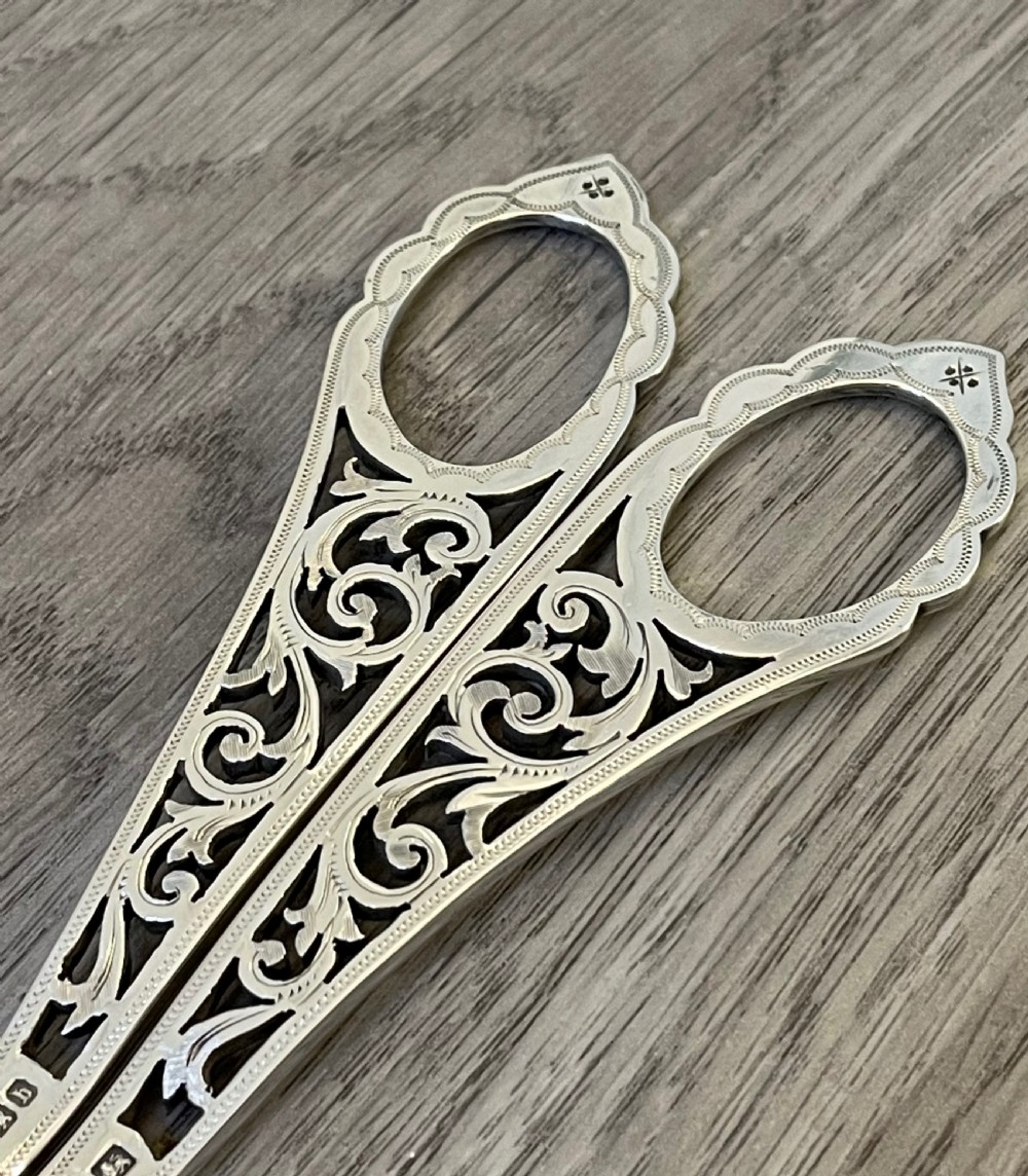 Quality Victorian Silver Grape Scissors, 1894 View III